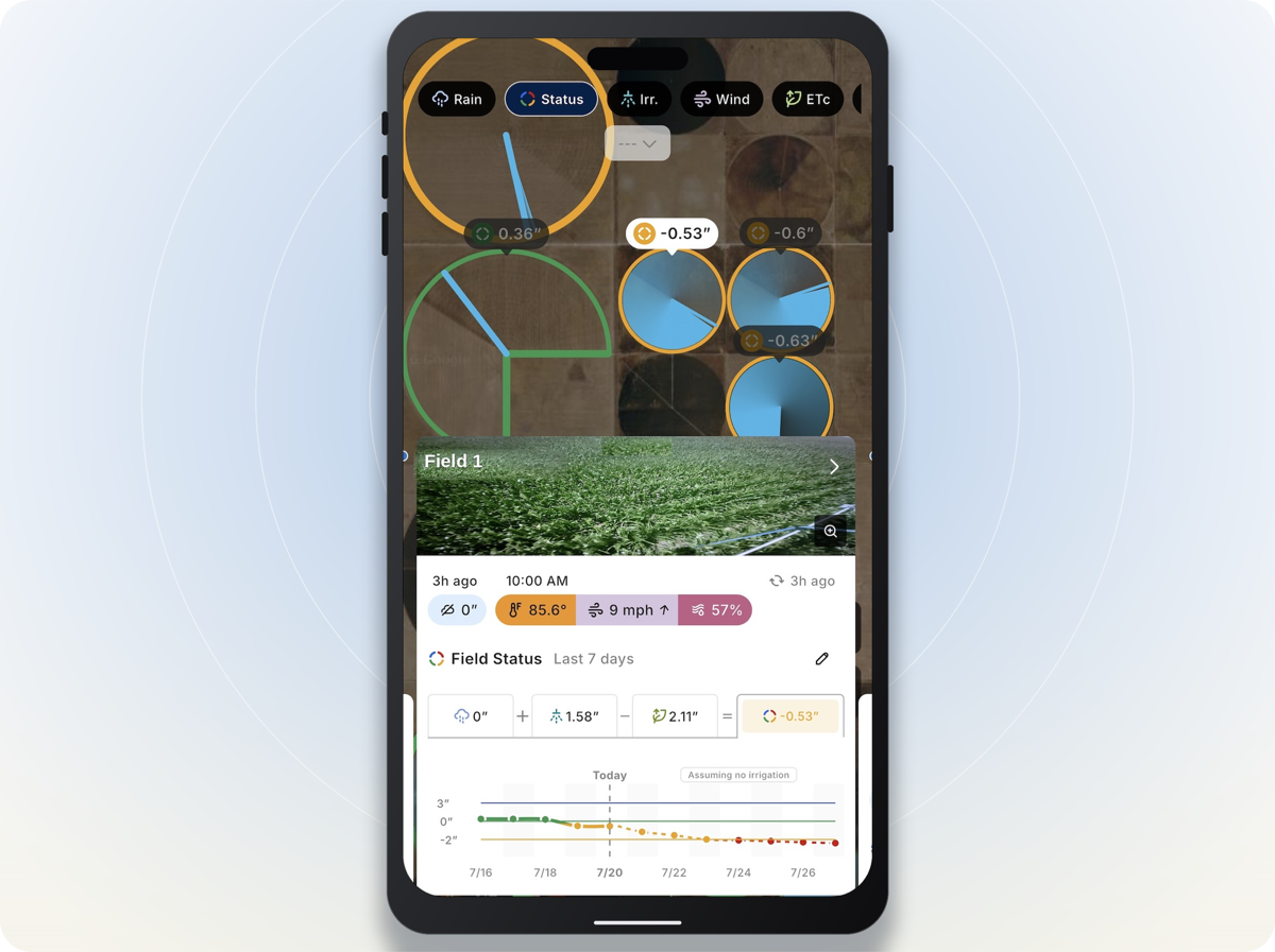 Real-time field status view in the Arable app